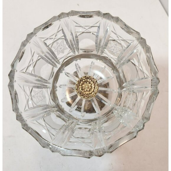 Vtg Cut Crystal Glass Compote w Brass Footed Base Elegant Hollywood Regency - Picture 4 of 16